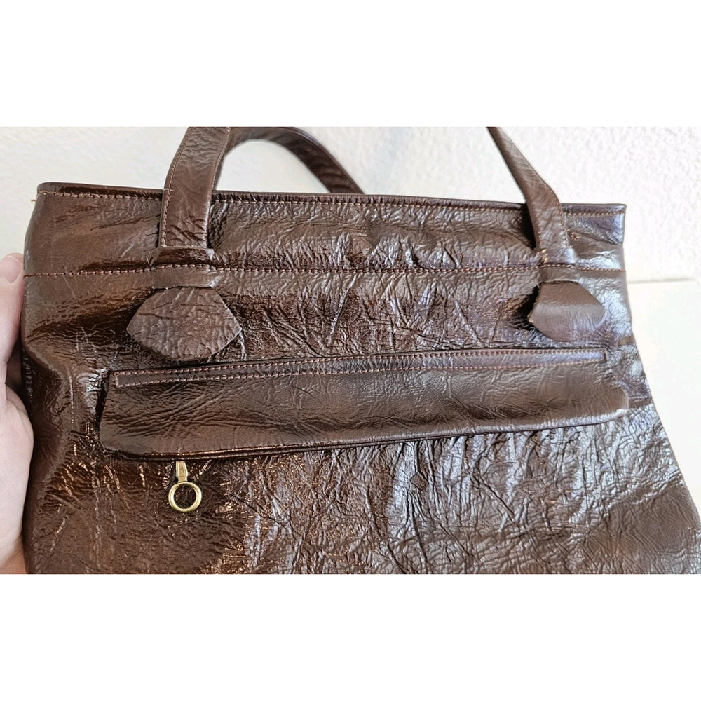 Vintage Justin Shiny Brown Leather Cowhide Women’s Shoulder Handbag CLEAN - Picture 7 of 16